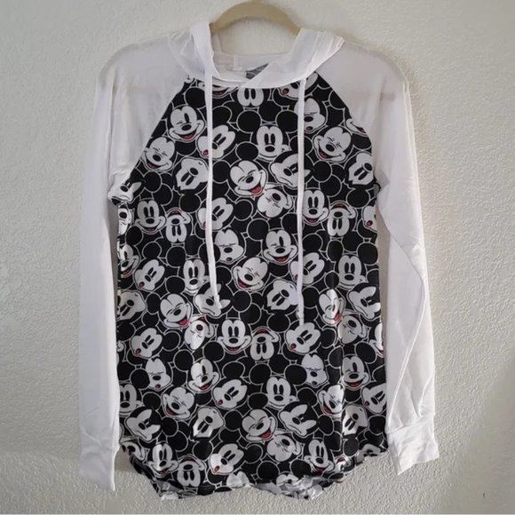 Disney Tops - Disney Mickey Mouse‎ Faces All Over Print Lightweight Hooded Sweatshirt